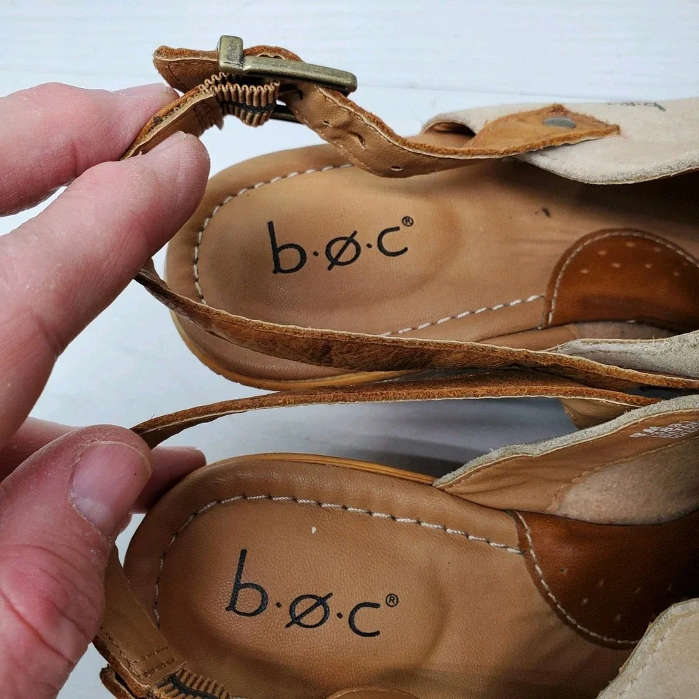 Boc Noelle Suede Leather Wedge Shoes Womens 8M Tan Sandals Sling Back Fast Ship